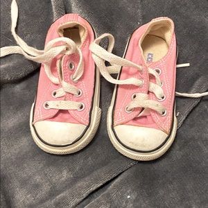 Girls pink and white converse shoes